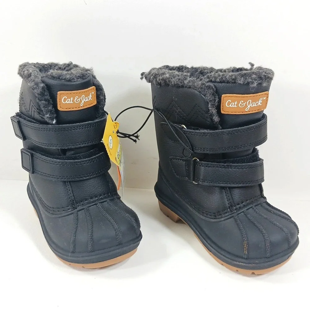 Cat & Jack Toddler Denver Winter Boots Black Waterproof Snow Boots Size 7 NEW